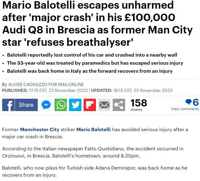 巴洛特利车祸拒测引争议 过往荒诞行径再被热议