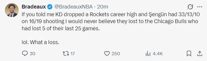 火箭末节反超仍遭公牛击溃 杜兰特空砍40分难救